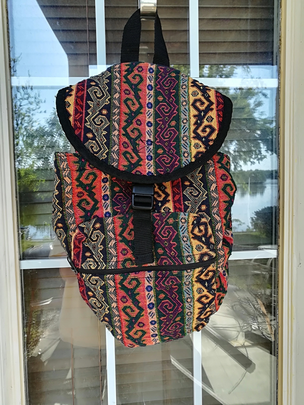 Colorful Boho Woven Backpack - Multicolor - Picture 3 of 9